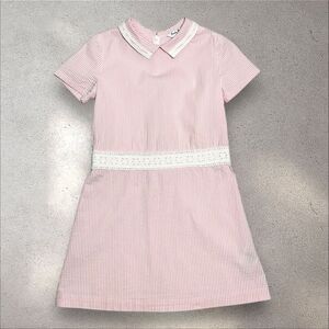 Pink Seersucker Brooks Brothers Girl’s Dress Cotton Eyelet Trim Short Sleeve 8